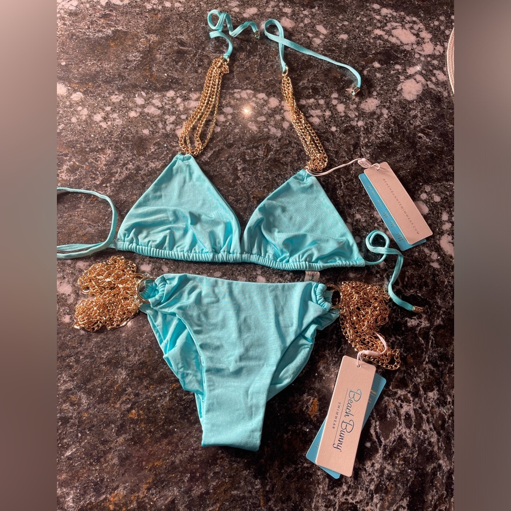 NWT beach bunny bikini ball and chain aqua color L set - Picture 6 of 12